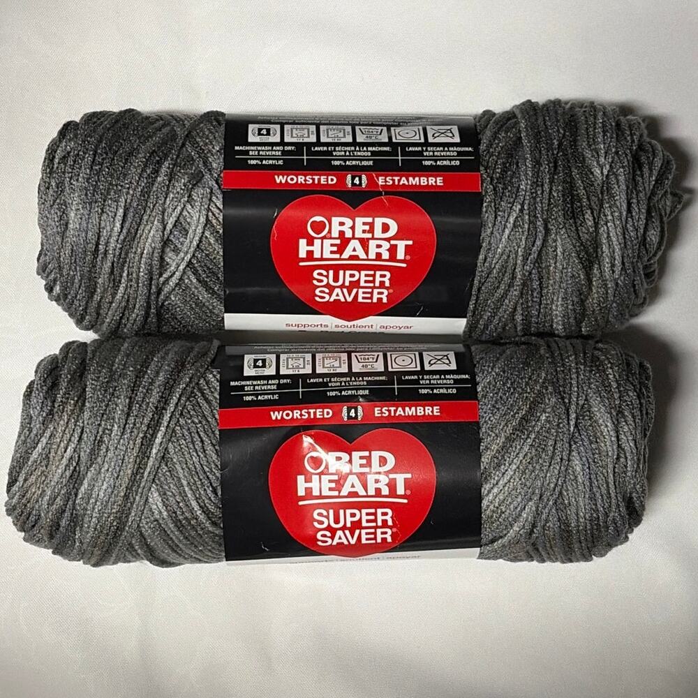 2 Red Heart Super Saver Dove Gray Yarn Same Dye Lot 0180 Worsted 4 Acrylic